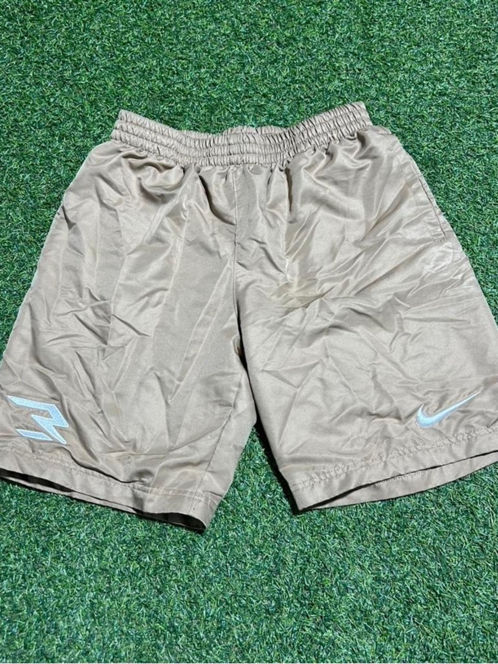 Nike Men’s Taupe Athletic Shorts with Light Blue Accents